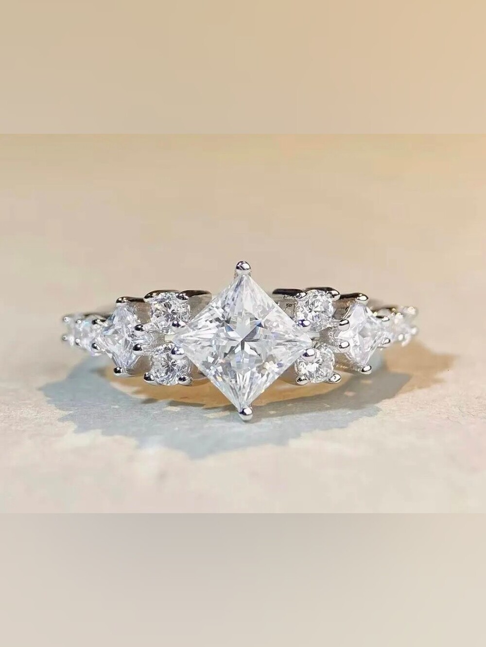 $8 Each Or Bundle 5/$20 Silver Princess-Cut Diamond Cluster Ring